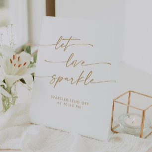 Boho Gold and White Sparkler Send Off Wedding Pedestal Sign