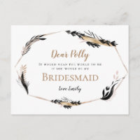 Boho Gold Black Feathery Leaves Bridesmaid Request