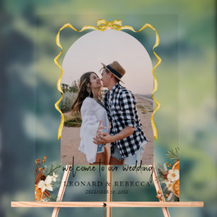 Boho gold bow greenery Wedding photo Acrylic Sign
