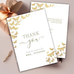 Boho Gold Butterfly Chic Bridal Shower Thank You Card