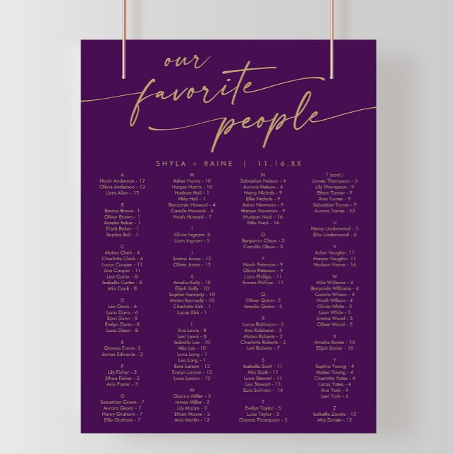 Boho Gold et Purple Tableau de sièges imprimable (Créateur téléchargé)