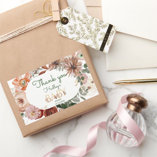 Boho gold eucalyptus baby shower thank you sticker (Gifting)