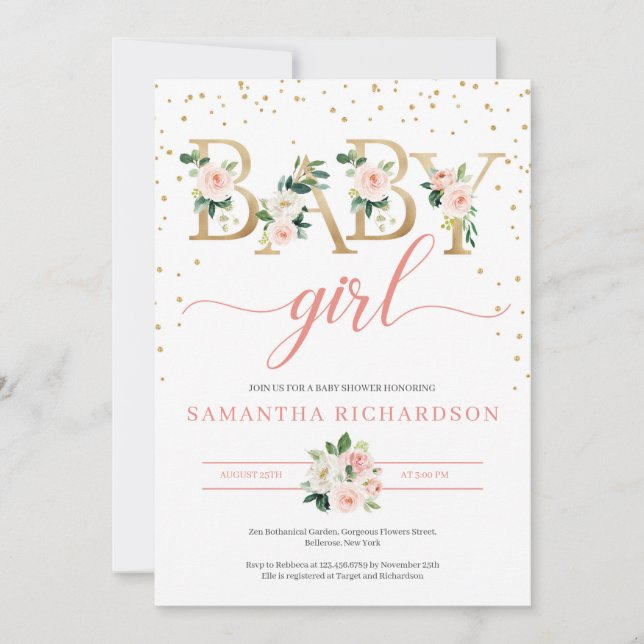 Boho Gold Lettres Baby shower Invitation Blush (Devant)