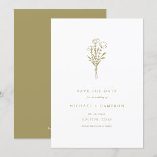 Boho Gold Minimalist Botanical Bouquet Save The Date