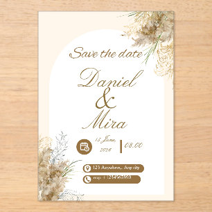 Boho Gold Pampas Arch Fully Editable Wedding  Acrylic Invitations