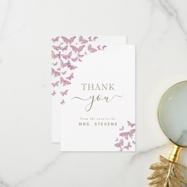 Boho Gold Purple Papillon Fête des mariées Merci (Devant/Arrière en situation)
