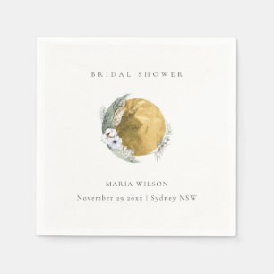 Boho Gold Saga Green Floral Bridal Shower Napkin