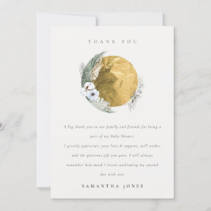 Boho Gold Saga Green Floral Wreath Baby Shower Thank You Card