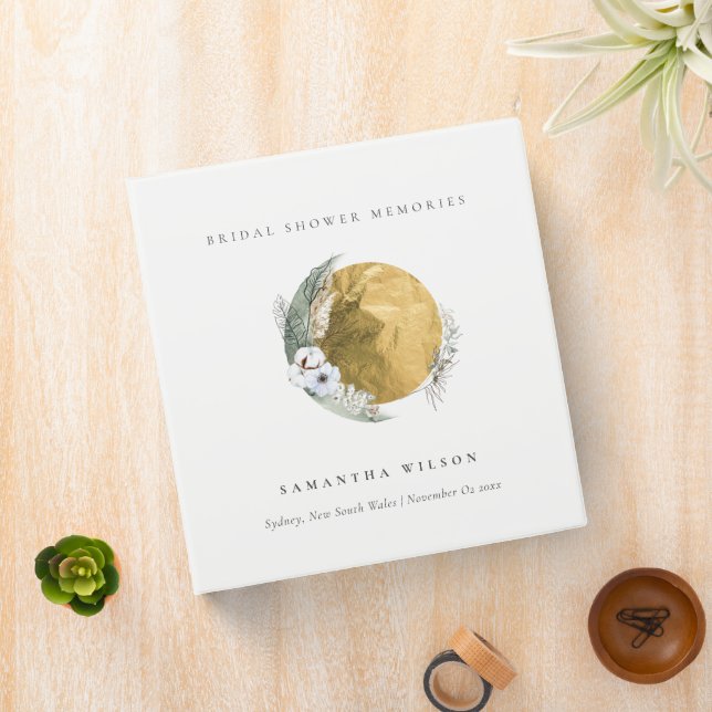 Boho Gold Saga Green Floral Wreath Bridal Shower Binder (In Situ)