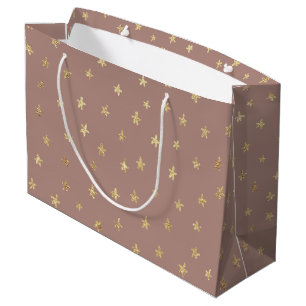 Boho Gold Stars Brown B08B8 Large Gift Bag