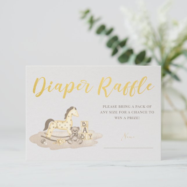 Boho Golden Baby Shower Diaper Raffle Card (Standing Front)