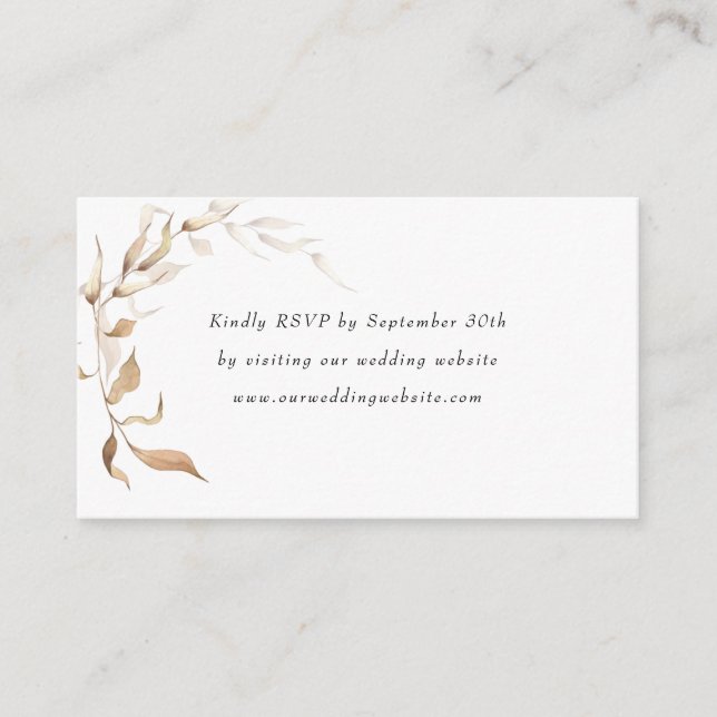 Boho Golden Greenery wedding rsvp online Enclosure Card (Front)