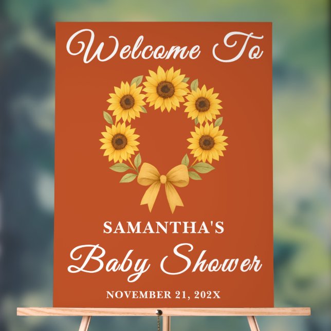 Boho Golden Sunflower Fall Baby Shower Welcome Acrylic Sign (Neutral)