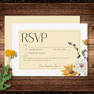 Boho Golden Yellow Meadow Flower Yellow No Dinner RSVP Card
