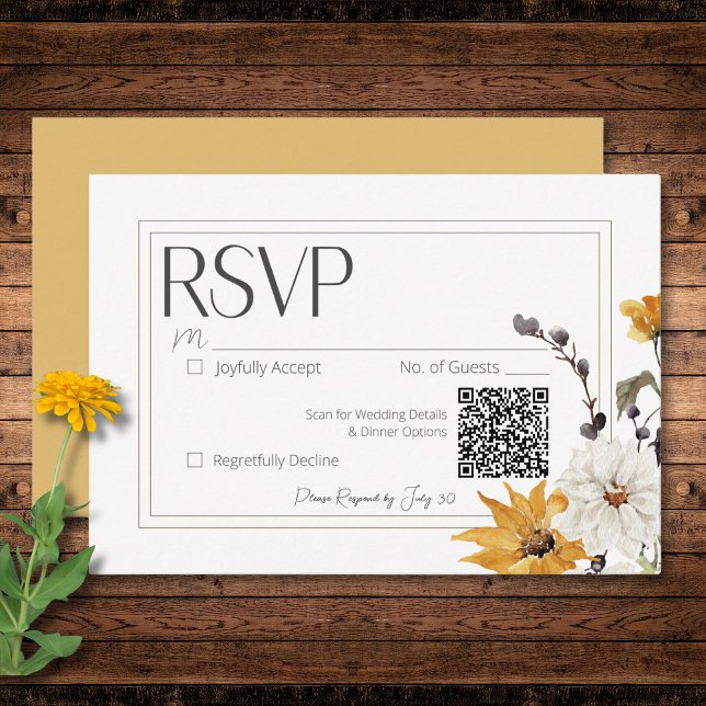 Boho Golden Yellow Meadow Flowers Gold RSVP Card (Boho Golden Yellow Meadow Flowers Gold RSVP Card)