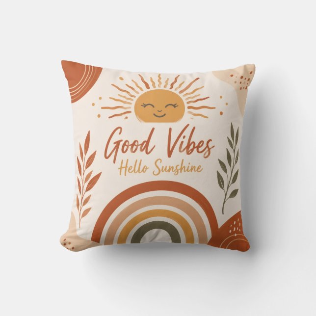 Boho Good Vibes Hello Sunshine Throw Pillow  (Front)