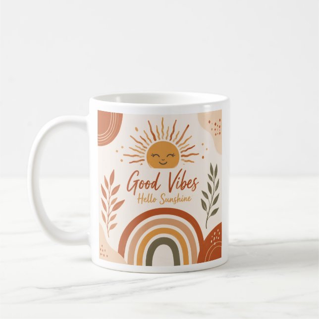 Boho Good Vibes Mug -Hello Sunshine Rainbow Coffee (Left)