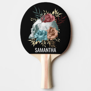 Boho Goth floral Skull Personalized name Ping Pong Paddle