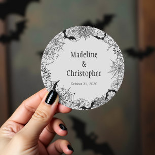 Boho Gothic Floral Grey Wedding Classic Round Sticker