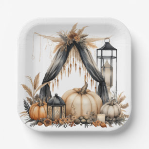 Boho Gothic Halloween Party - Pumpkins and Lantern Paper Plate