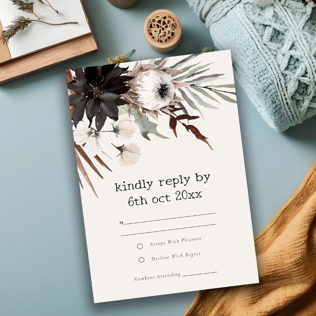 Boho Gothic Rust Black Botanical Wedding Details RSVP Card (Creator Uploaded)