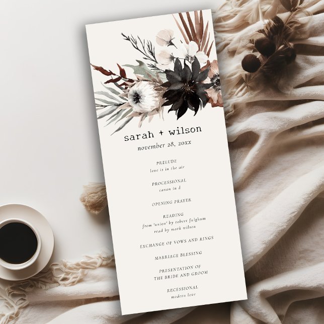 Boho Gothic Rust Black Botanical Wedding Programme (Créateur téléchargé)