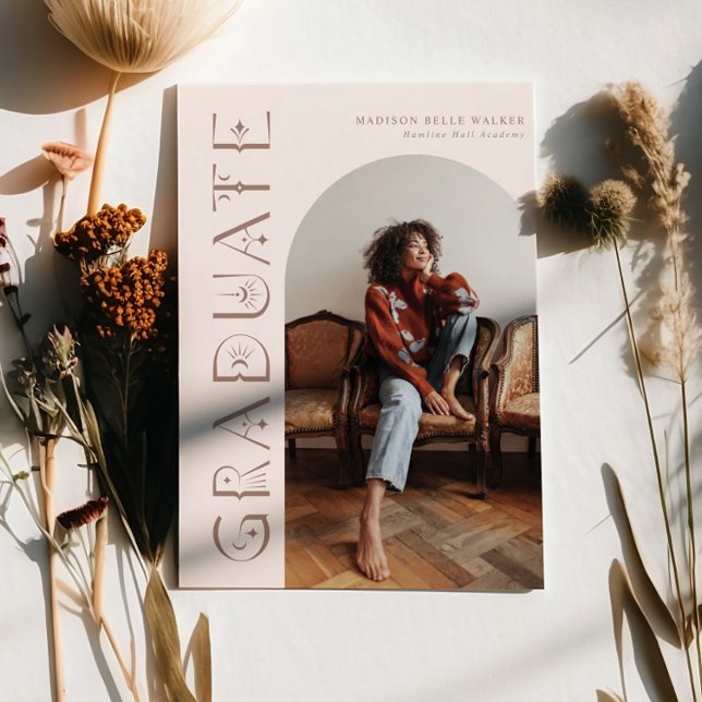 Boho Graduate Blush Pink Graduate Faire-part (Créateur téléchargé)