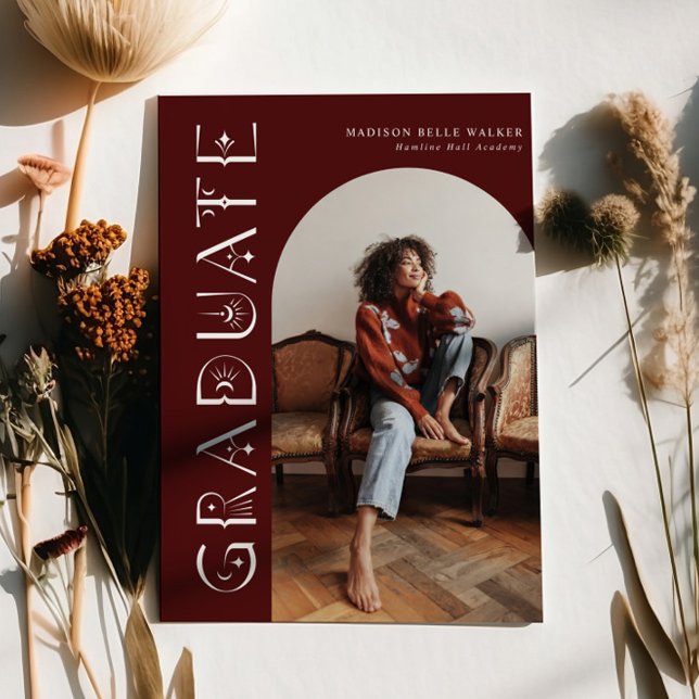 Boho Graduate Maroon Graduation Announcement (Creator Uploaded)