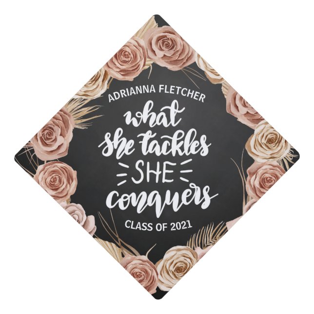 Boho Graduation Handwritten Inspirational Script  Graduation Cap Topper (Front)