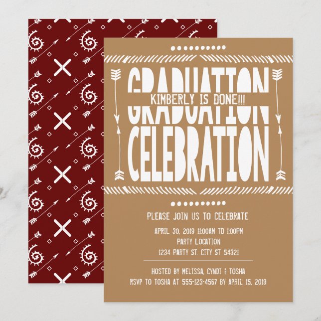 Boho Graduation Party Invitations (Front/Back)