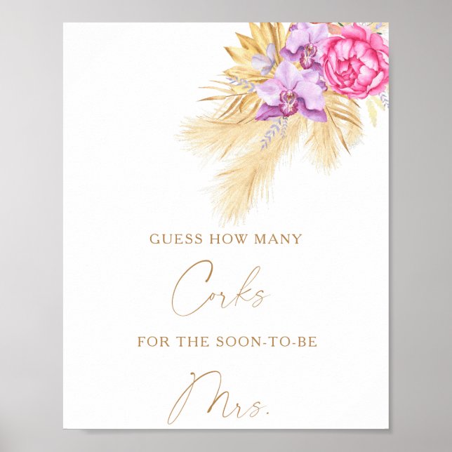 Boho grass - How many corks bridal shower game Poster (Front)