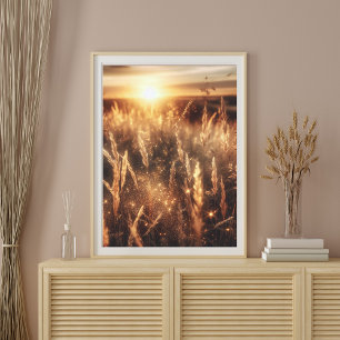 Boho Grass Sunset Nature Scene Wall Art