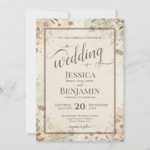 Boho Grasses & Wildflowers Stylish Script Wedding Invitation