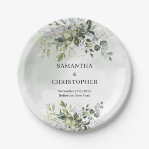 Boho green and gold eucalyptus foliage chic paper plate
