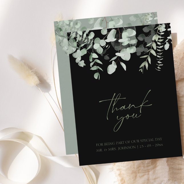 Boho Green Black Eucalyptus Mariage Merci (Créateur téléchargé)