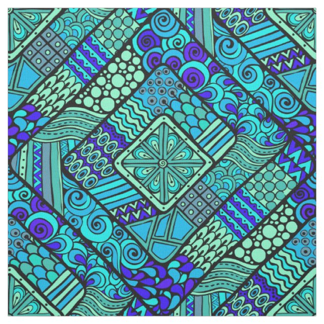 Boho Green blue abstract tribal pattern Fabric (Swatch)