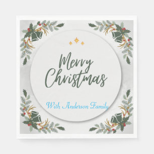 BOHO GREEN CHRISTMAS COCKTAIL PARTY PEROSANLISED  NAPKIN