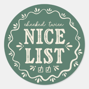 Boho green Christmas Nice List gift sticker