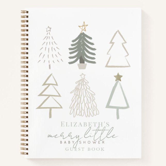 Boho Green Christmas Trees Baby Shower Notebook (Front)