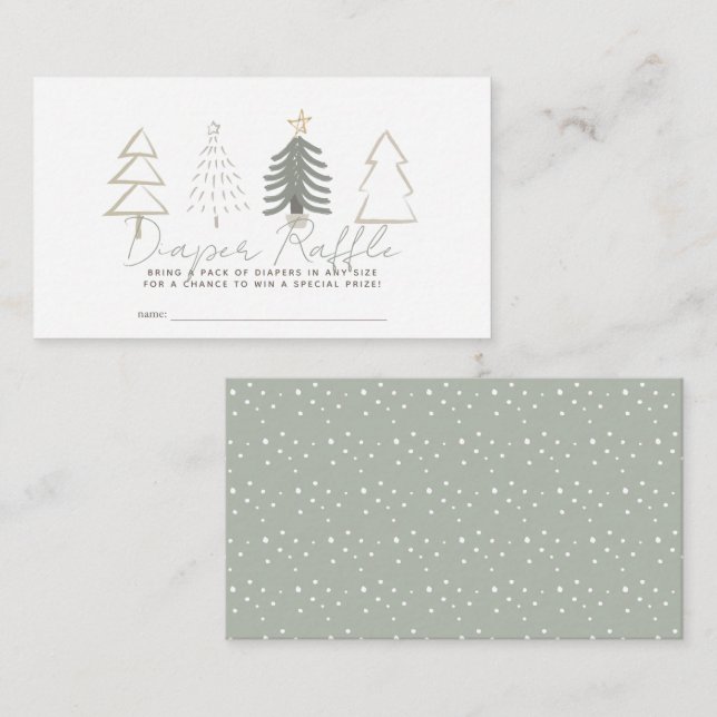 Boho Green Christmas Trees Diaper Raffle Ticket Enclosure Card (Front/Back)