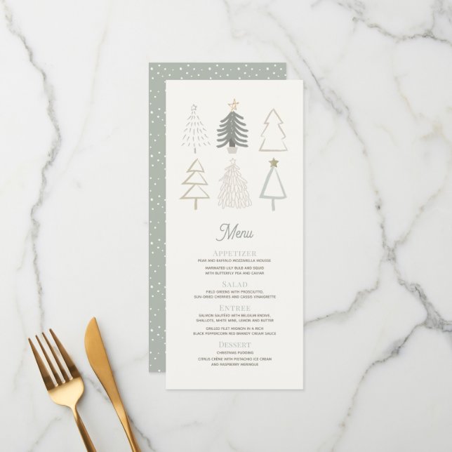 Boho Green Christmas Trees Holiday Party Menu (Front/Back In Situ)