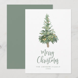 Boho Green Christmas Watercolor Tree Non-Photo Holiday Card