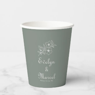 Boho Green Destination Floral Wedding Paper Cups