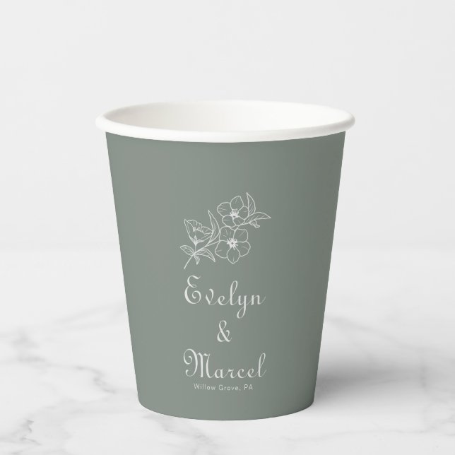 Boho Green Destination Floral Wedding  Paper Cups (Front)
