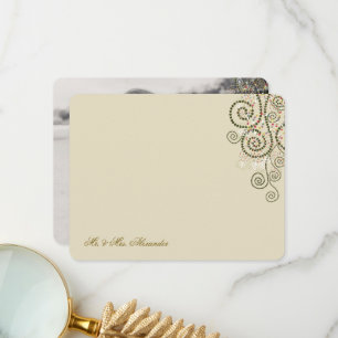 Boho Green Dots & Spirals Elegant Wedding Photo Thank You Card