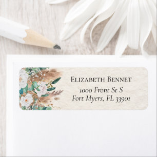 Boho Green et Beige Eucalyptus Pampas Roses blanch