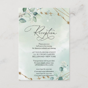 Boho Green Eucalyptus leaves Faux Gold Frame Enclosure Card