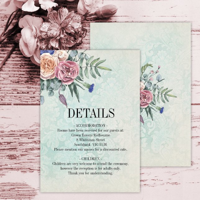 Boho Green Floral Détails du Mariage Carte de boît (Créateur téléchargé)