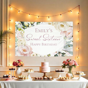 Boho Green Floral Frame Sweet sixteen bannière