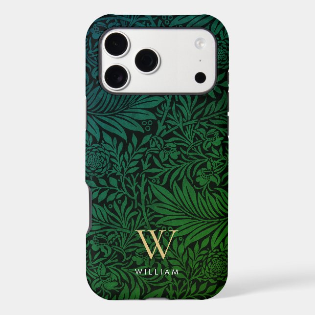 Boho Green Floral Gold Monogram Name (Verso)
